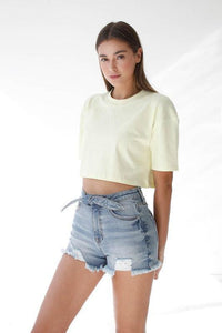 Denim Lab Ribbon Tie Frayed Denim Shorts - Jessiz Boutique