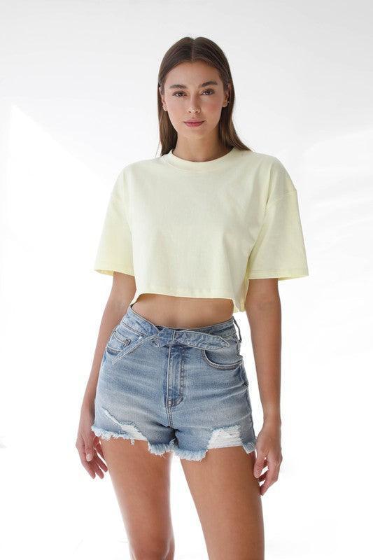 Denim Lab Ribbon Tie Frayed Denim Shorts - Jessiz Boutique