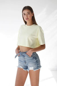 Denim Lab Ribbon Tie Frayed Denim Shorts - Jessiz Boutique