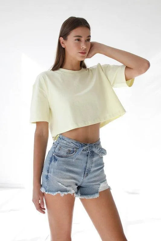 Denim Lab Ribbon Tie Frayed Denim Shorts - Jessiz Boutique