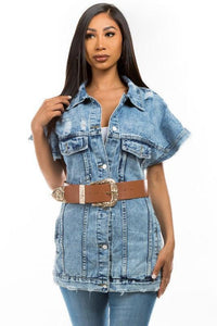 Denim Vest Jacket By Claude - Jessiz Boutique