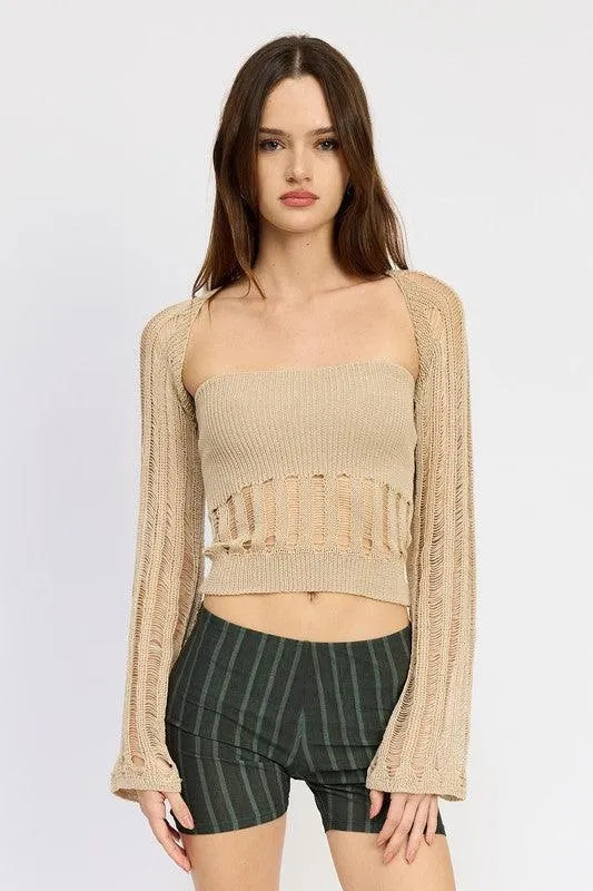 DISTRESSED SWEATER TUBE TOP - Jessiz Boutique