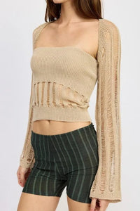 DISTRESSED SWEATER TUBE TOP - Jessiz Boutique