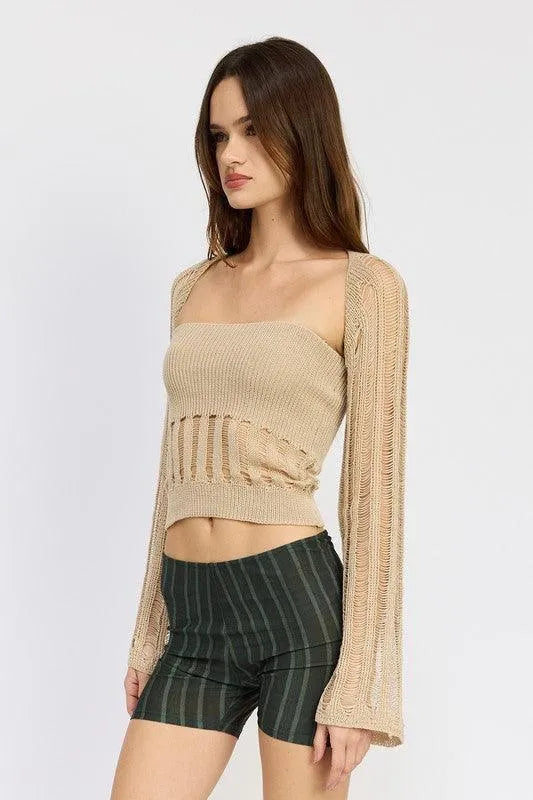 DISTRESSED SWEATER TUBE TOP - Jessiz Boutique