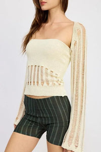 DISTRESSED SWEATER TUBE TOP - Jessiz Boutique