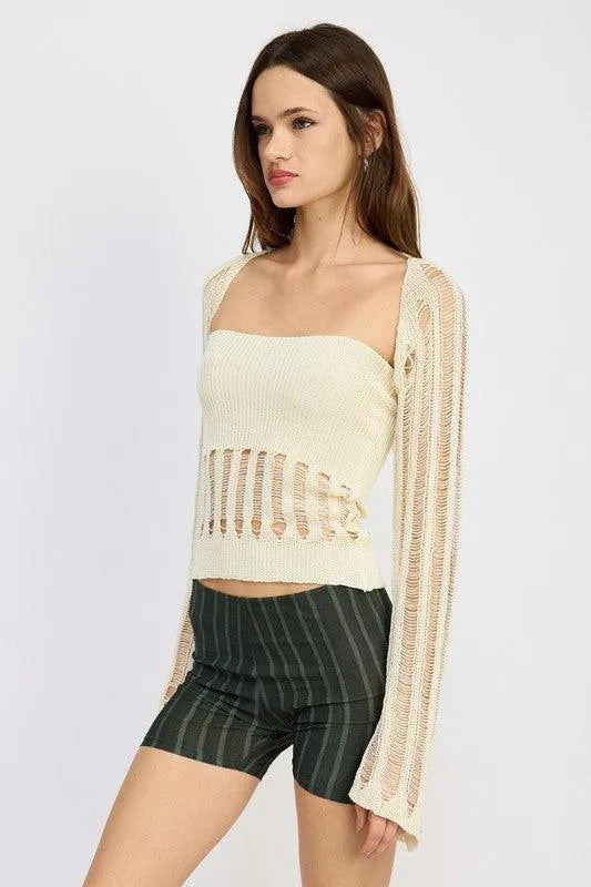 DISTRESSED SWEATER TUBE TOP - Jessiz Boutique