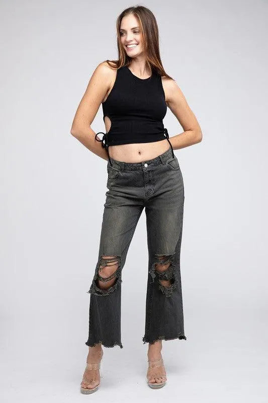 Distressed Vintage Washed Wide Leg Pants - Jessiz Boutique