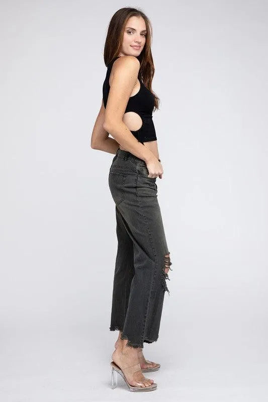 Distressed Vintage Washed Wide Leg Pants - Jessiz Boutique