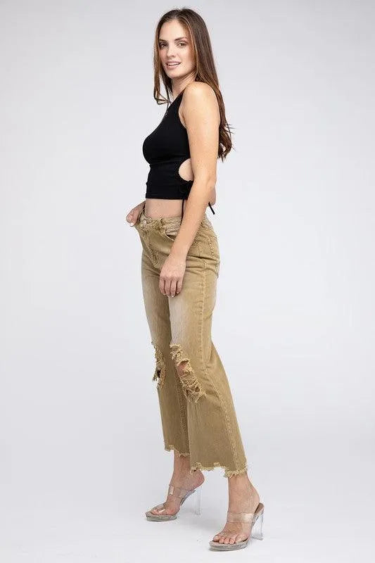 Distressed Vintage Washed Wide Leg Pants - Jessiz Boutique