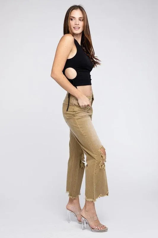 Distressed Vintage Washed Wide Leg Pants - Jessiz Boutique