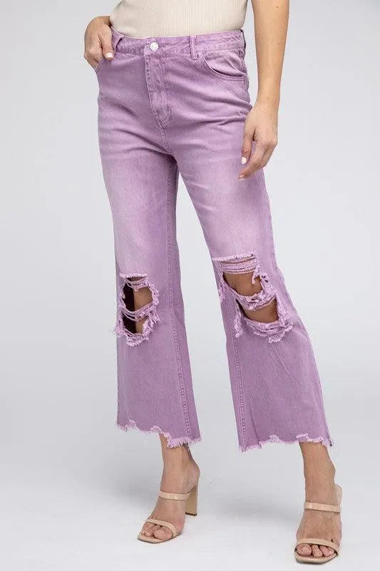 Distressed Vintage Washed Wide Leg Pants - Jessiz Boutique