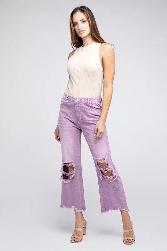 Distressed Vintage Washed Wide Leg Pants - Jessiz Boutique