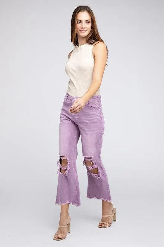 Distressed Vintage Washed Wide Leg Pants - Jessiz Boutique
