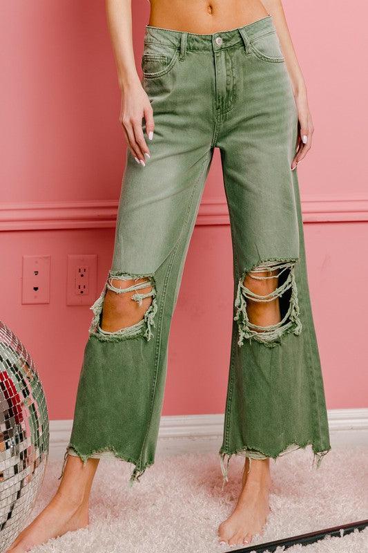 Distressed Vintage Washed Wide Leg Pants - Jessiz Boutique