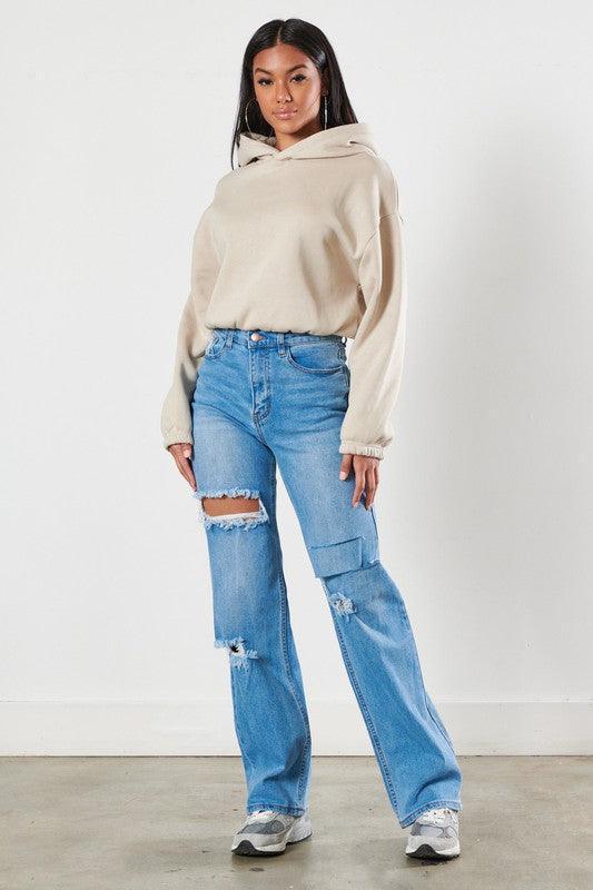 Distressed Wide Leg Jeans - Jessiz Boutique