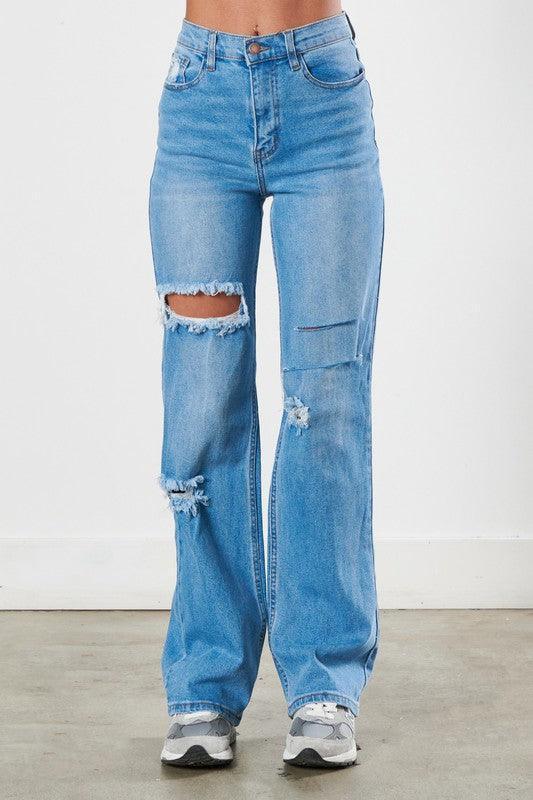 Distressed Wide Leg Jeans - Jessiz Boutique