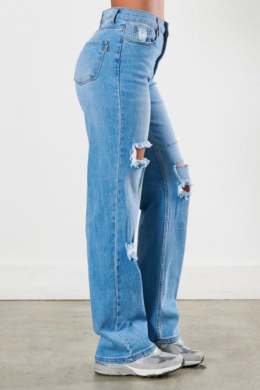 Distressed Wide Leg Jeans - Jessiz Boutique