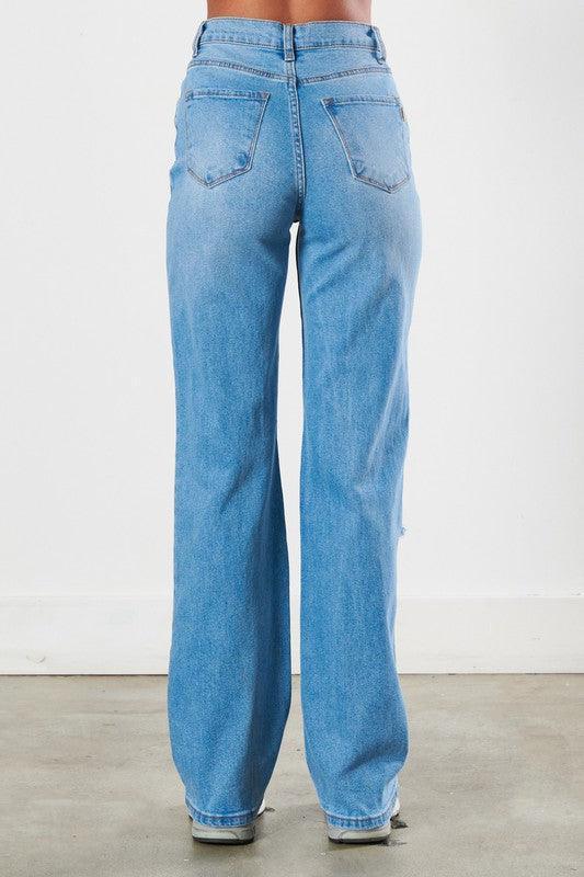 Distressed Wide Leg Jeans - Jessiz Boutique