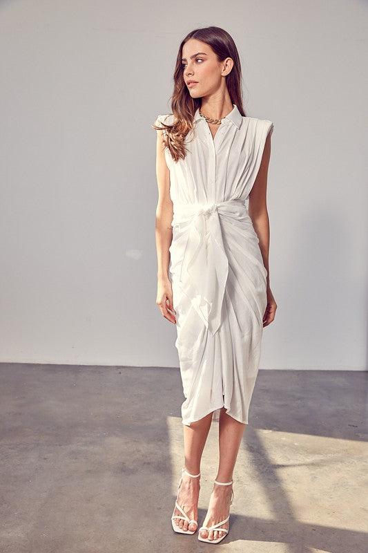 Do + Be Collection Sleeveless Button Front Tie Dress - Jessiz Boutique