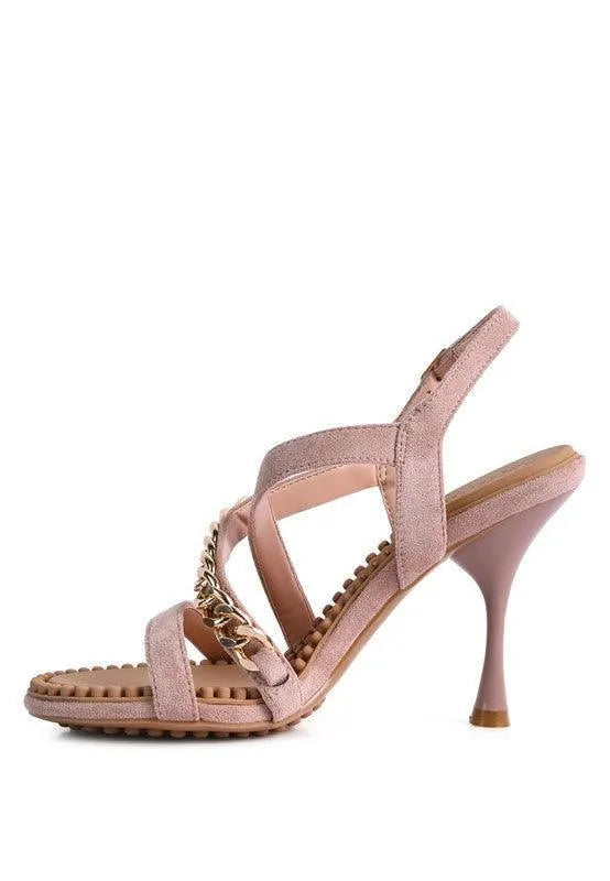 DOMEDA Metal Chain Mid Heel Sandal - Jessiz Boutique