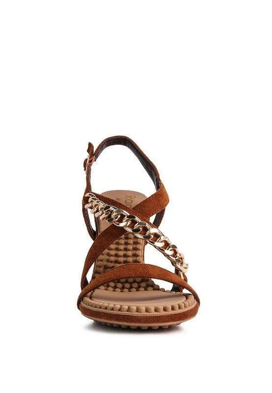 DOMEDA Metal Chain Mid Heel Sandal - Jessiz Boutique