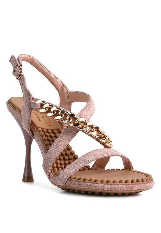 DOMEDA Metal Chain Mid Heel Sandal - Jessiz Boutique