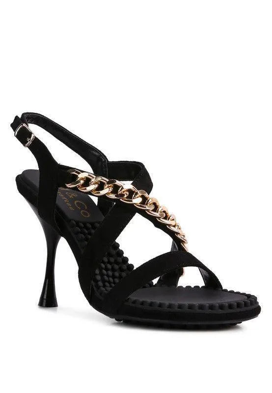 DOMEDA Metal Chain Mid Heel Sandal - Jessiz Boutique