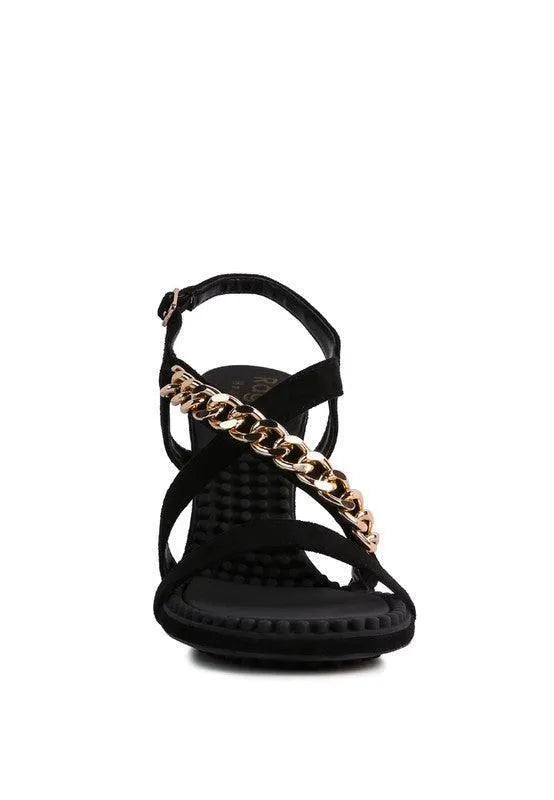 DOMEDA Metal Chain Mid Heel Sandal - Jessiz Boutique