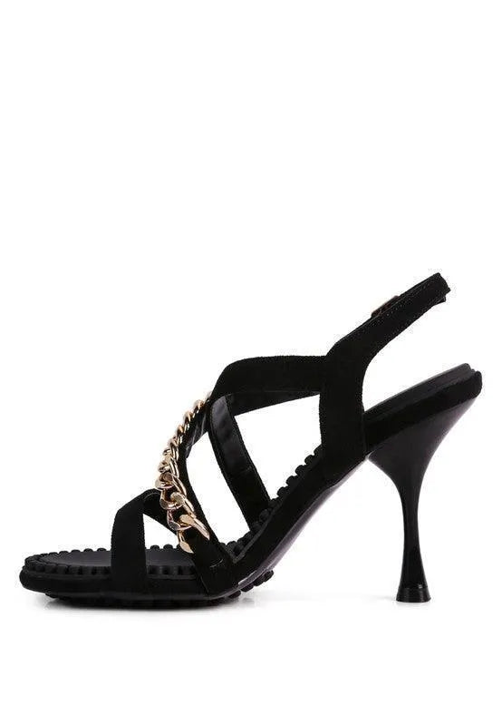 DOMEDA Metal Chain Mid Heel Sandal - Jessiz Boutique