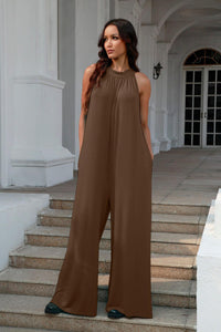 Double Take Full Size Tie Back Cutout Sleeveless Jumpsuit - Jessiz Boutique