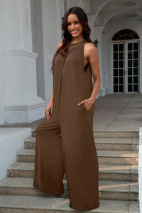 Double Take Full Size Tie Back Cutout Sleeveless Jumpsuit - Jessiz Boutique