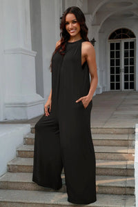 Double Take Full Size Tie Back Cutout Sleeveless Jumpsuit - Jessiz Boutique