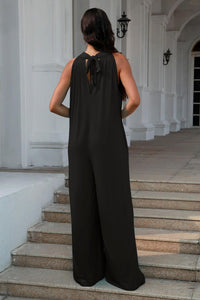 Double Take Full Size Tie Back Cutout Sleeveless Jumpsuit - Jessiz Boutique