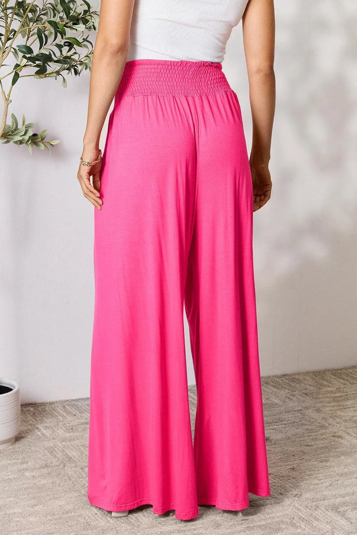 Double Take Smocked Wide Waistband Wide Leg Pants - Jessiz Boutique