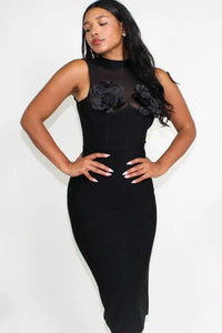 Elegant Floral Detail Mesh Bodycon Dress - Jessiz Boutique