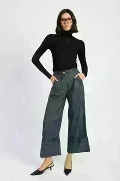 Fold Over Pleated Pants - Jessiz Boutique