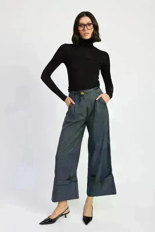 Fold Over Pleated Pants - Jessiz Boutique