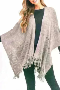 Fringe Knitted Ruana Wrap Poncho - Jessiz Boutique