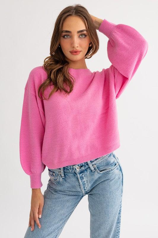 Fuzzy Sweater with Back Ruching - Jessiz Boutique