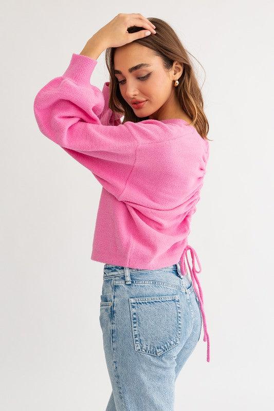 Fuzzy Sweater with Back Ruching - Jessiz Boutique