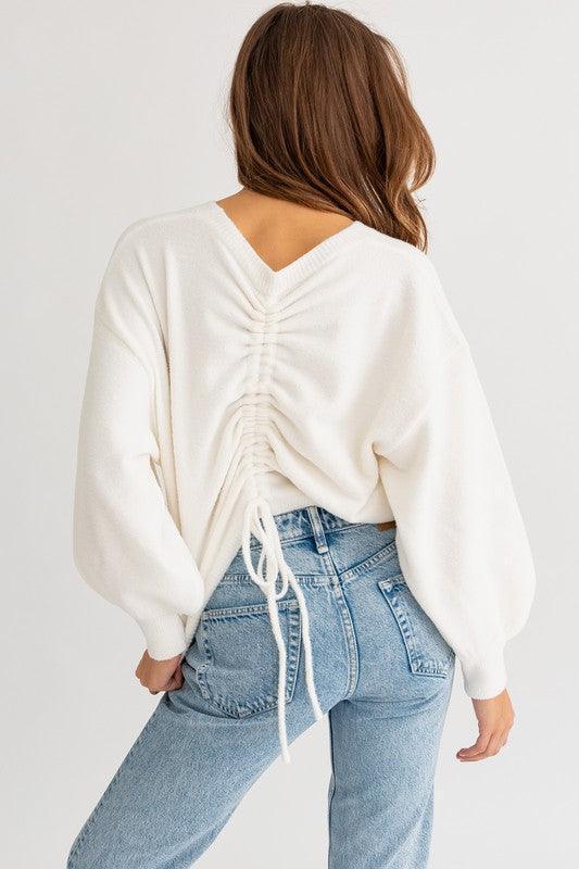 Fuzzy Sweater with Back Ruching - Jessiz Boutique