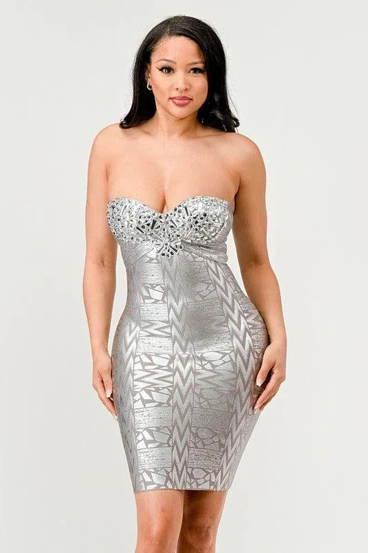 Gilded Glamour Strapless Dress - Jessiz Boutique