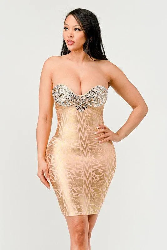 Gilded Glamour Strapless Dress - Jessiz Boutique