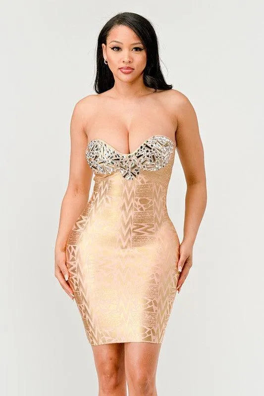 Gilded Glamour Strapless Dress - Jessiz Boutique