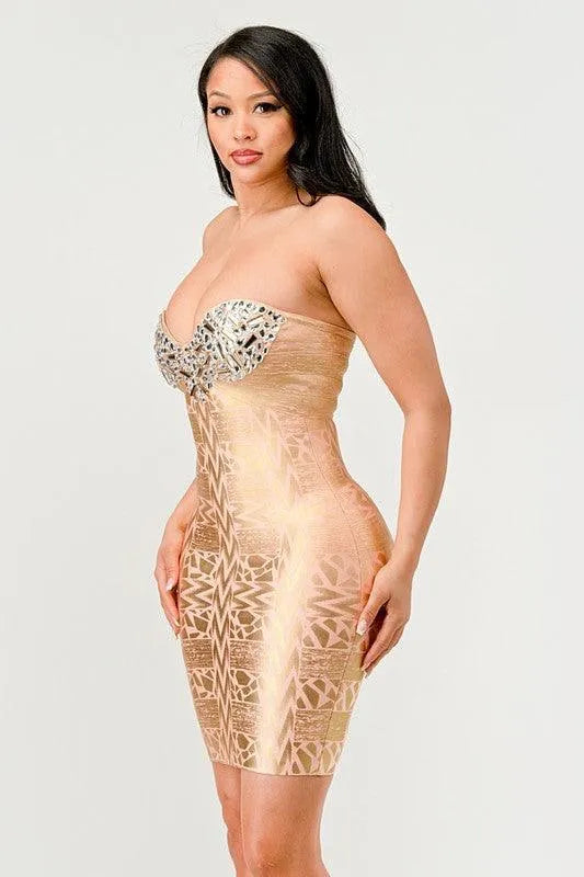 Gilded Glamour Strapless Dress - Jessiz Boutique