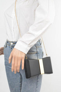 Gold Trim Iconic Bow Inspired Box Clutch - Jessiz Boutique