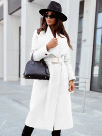 Long-Sleeved Buttoned V-neck Strappy Woolen Coat