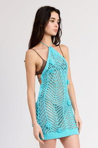 Halter Neck Crochet Dress with Flower Detail - Jessiz Boutique