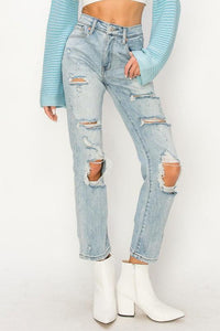 High Rise Distressed Straight Jeans - Jessiz Boutique