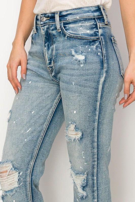 High Rise Distressed Straight with Fray Hem Jeans - Jessiz Boutique